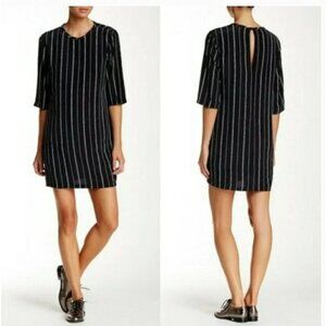 Equipment Femme Black White "Audrey" Striped 3/4 Sleeve Silk Shift Dress Small